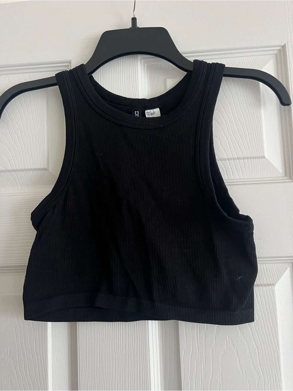 Divided Black Ribbed Crop Tank